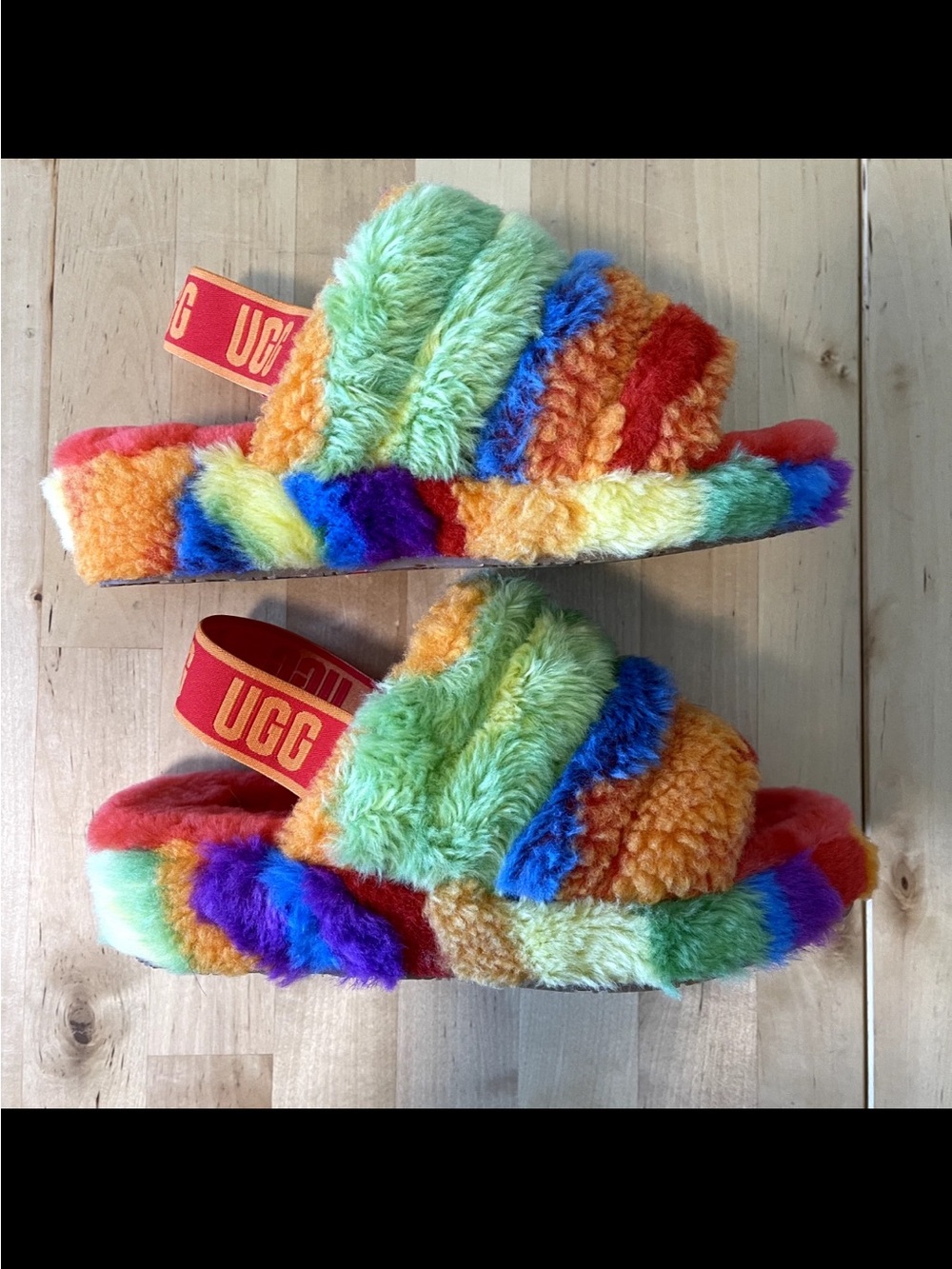 UGG Fluff Yeah Tie-Dye Rainbow Pride Slide Sz 12 - Picture 8 of 15